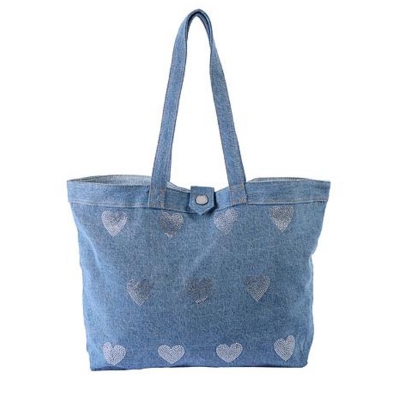 DG2 by Diane Gilman Handbags - DG2 by Diane Gilman Denim Crystal Heart DenimTote Bag